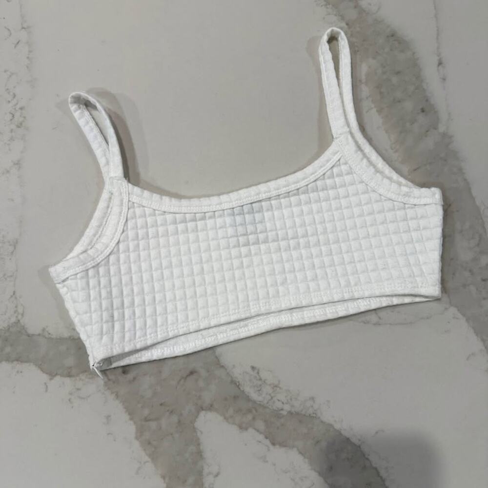 Princess Polly Waffle Knit Lounge Crop Top Women's 6 White Side Zipper Bra Comfy - Picture 2 of 6